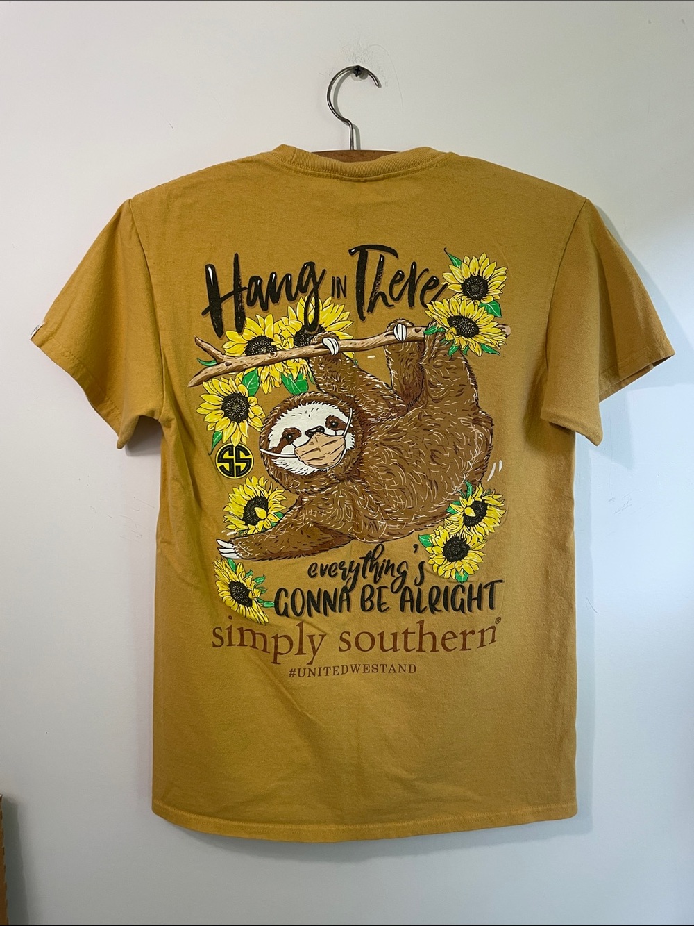 Simply Southern Mustard Sloth & Sunflower Short Sleeve Tee Size S
